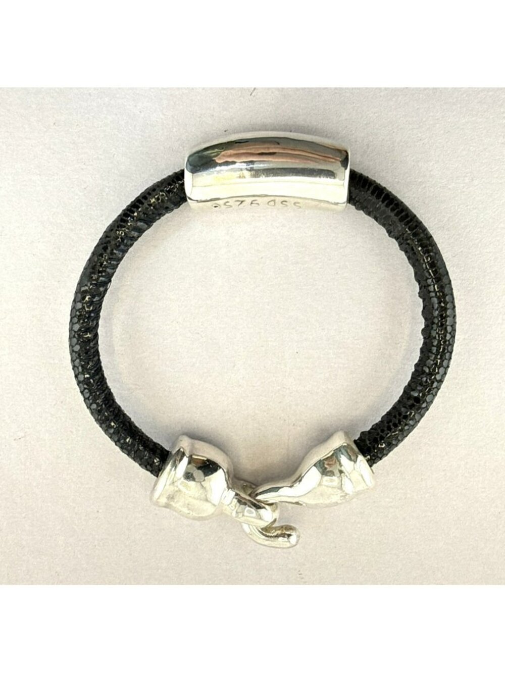 Simon Sebbag Bracelet Sterling Silver Electroform Chunky Leather Black Modern
